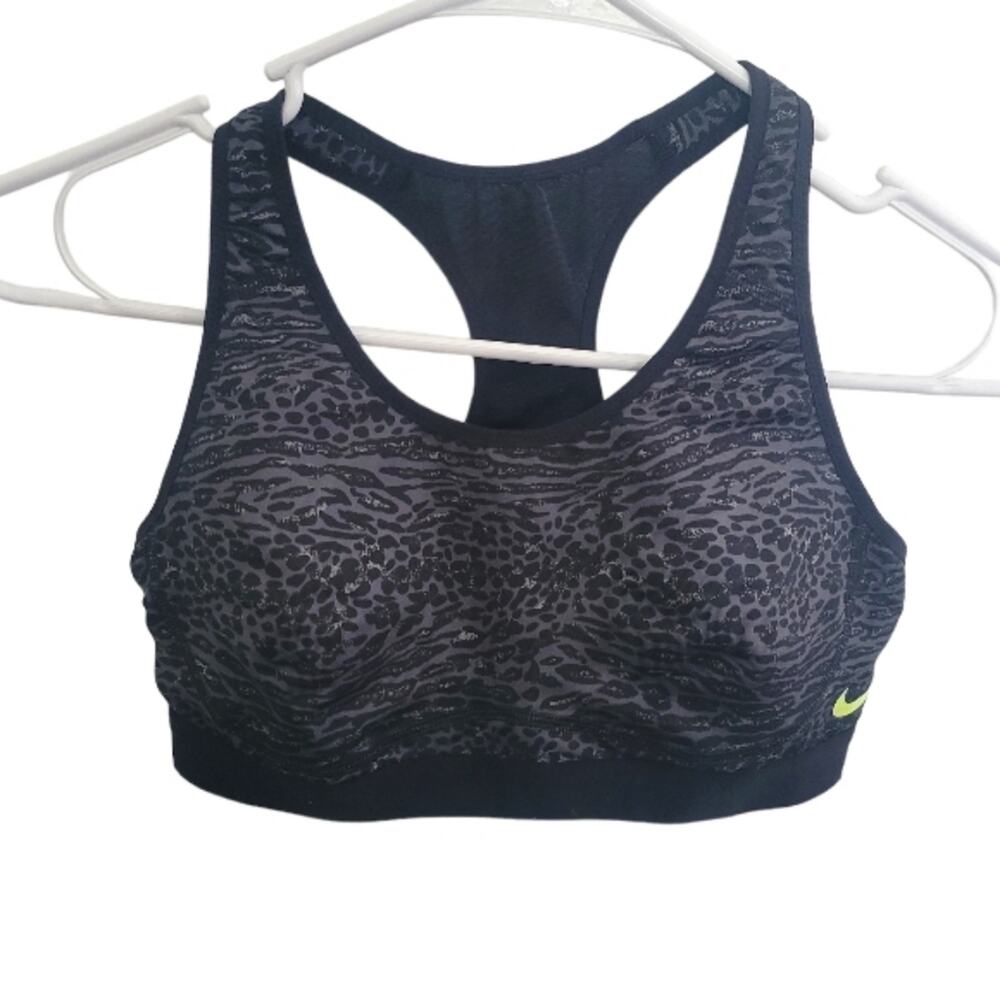 Small Nike black & gray animal print athletic sports bra with mesh back